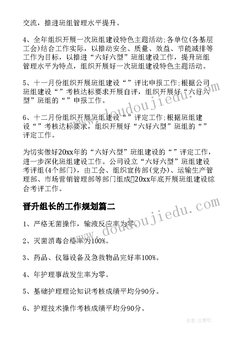 2023年晋升组长的工作规划(大全7篇)