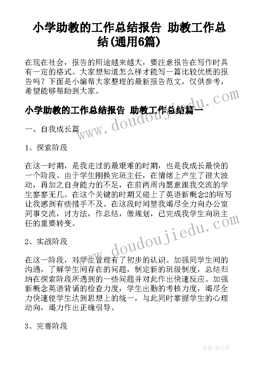 小学助教的工作总结报告 助教工作总结(通用6篇)