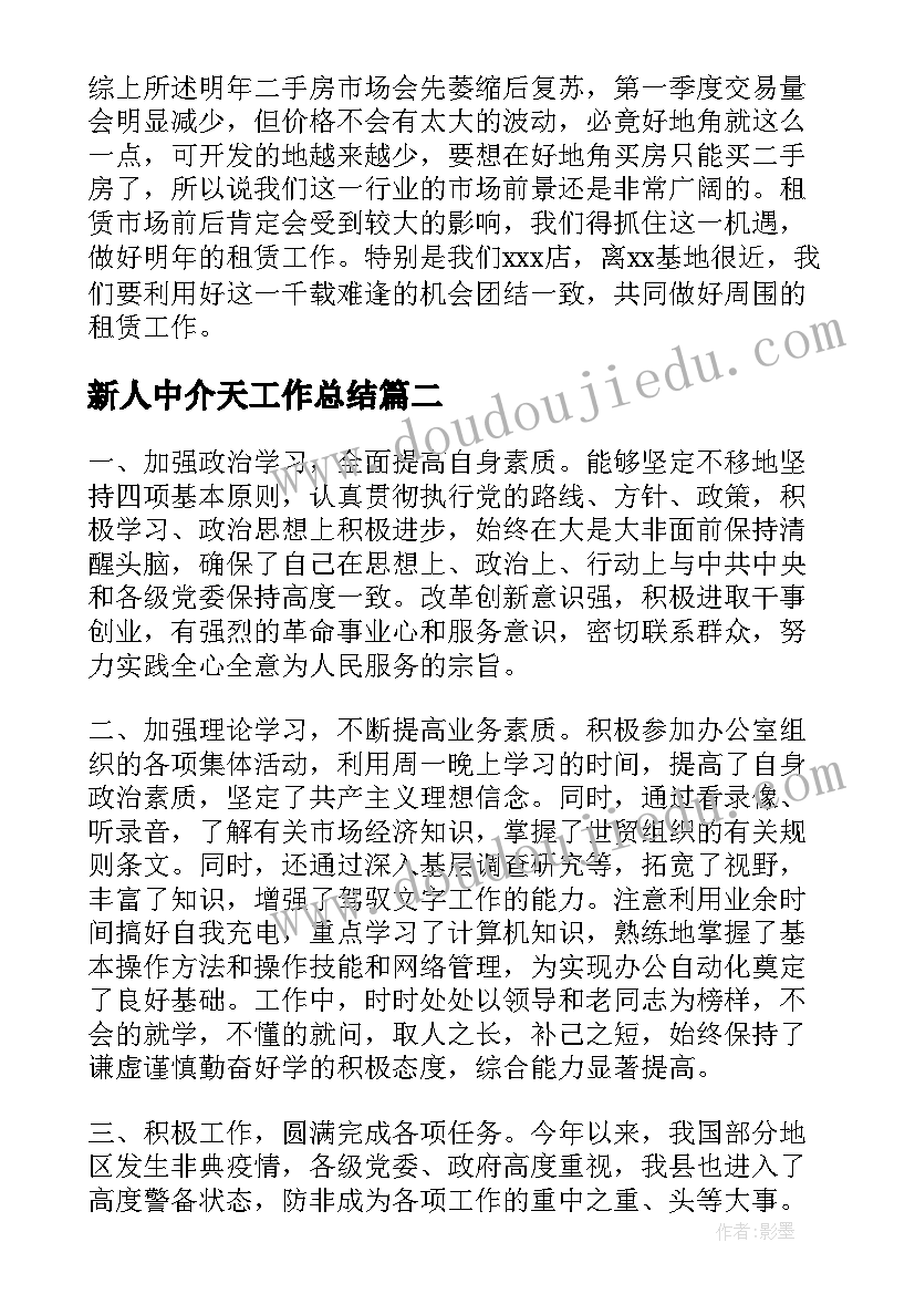 新人中介天工作总结(模板6篇)