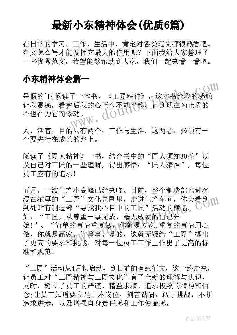 最新小东精神体会(优质6篇)