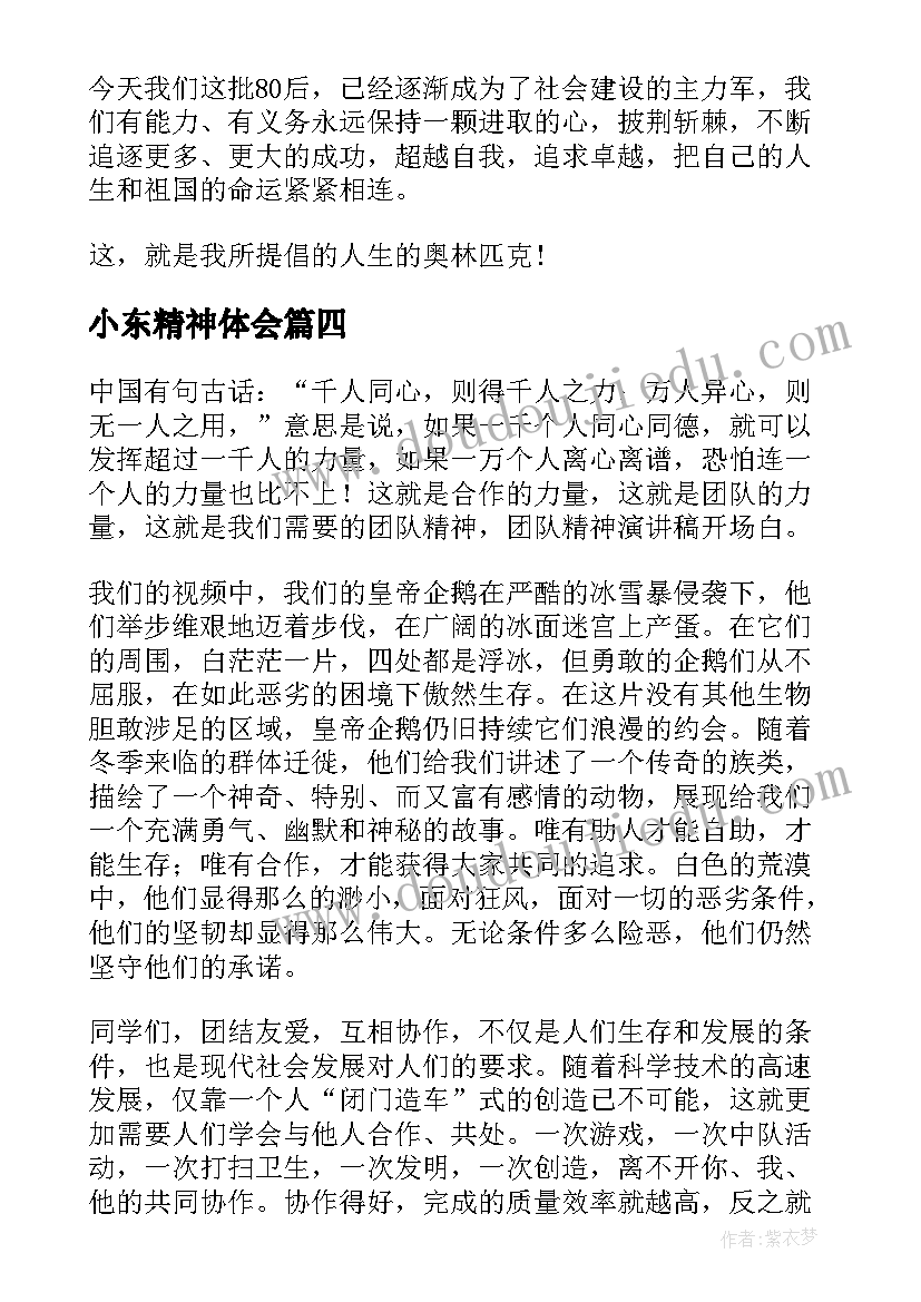 最新小东精神体会(优质6篇)