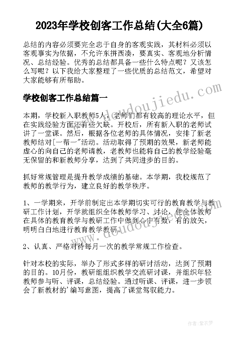 2023年学校创客工作总结(大全6篇)