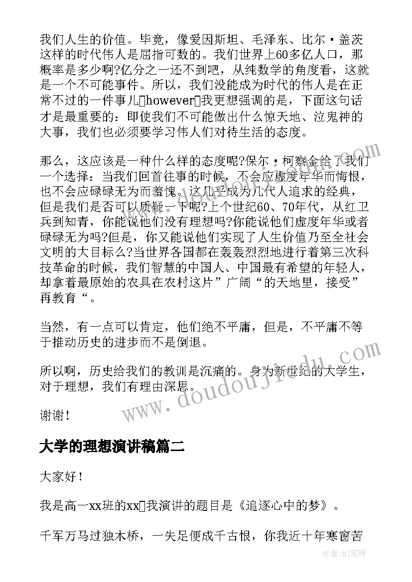 2023年大学的理想演讲稿(精选6篇)