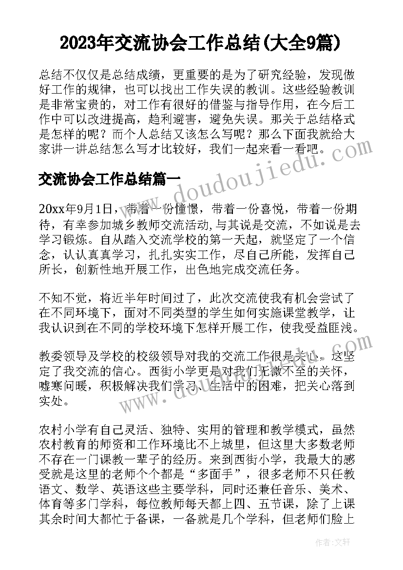 2023年交流协会工作总结(大全9篇)