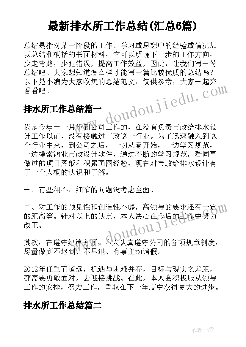 最新排水所工作总结(汇总6篇)