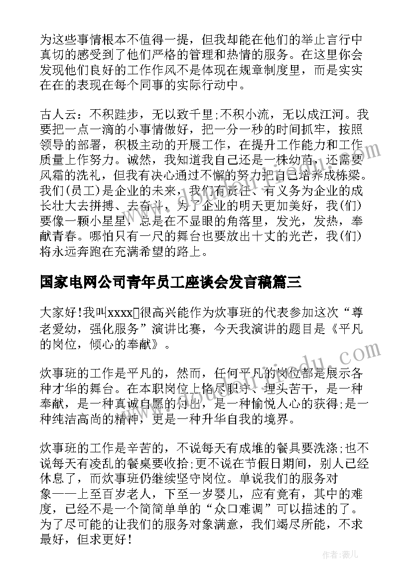 2023年国家电网公司青年员工座谈会发言稿(精选9篇)