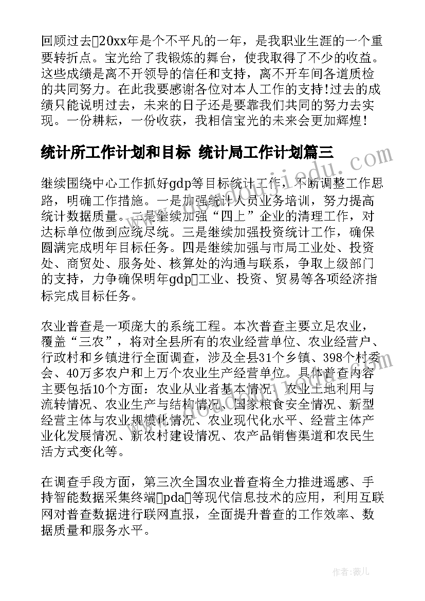 最新统计所工作计划和目标 统计局工作计划(优秀6篇)