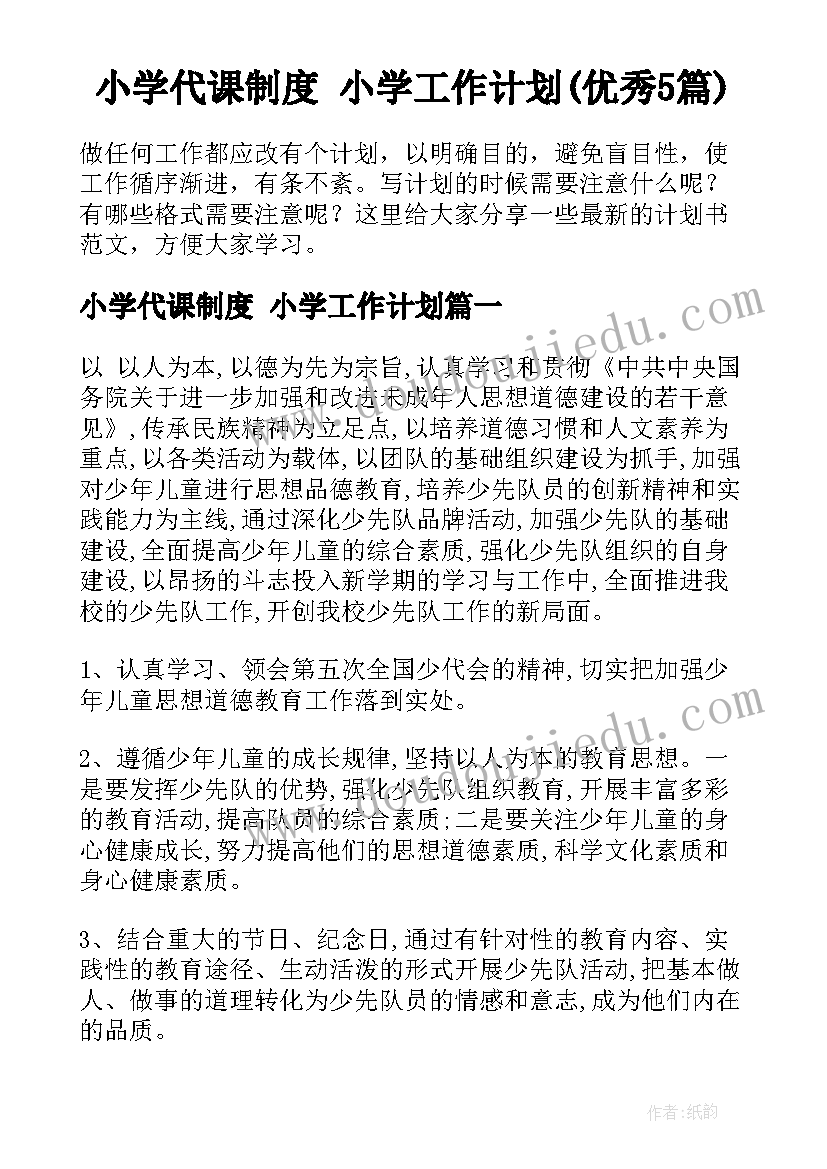 小学代课制度 小学工作计划(优秀5篇)