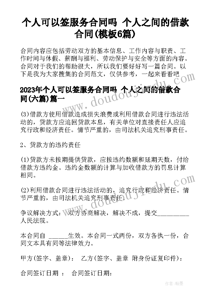 个人可以签服务合同吗 个人之间的借款合同(模板6篇)