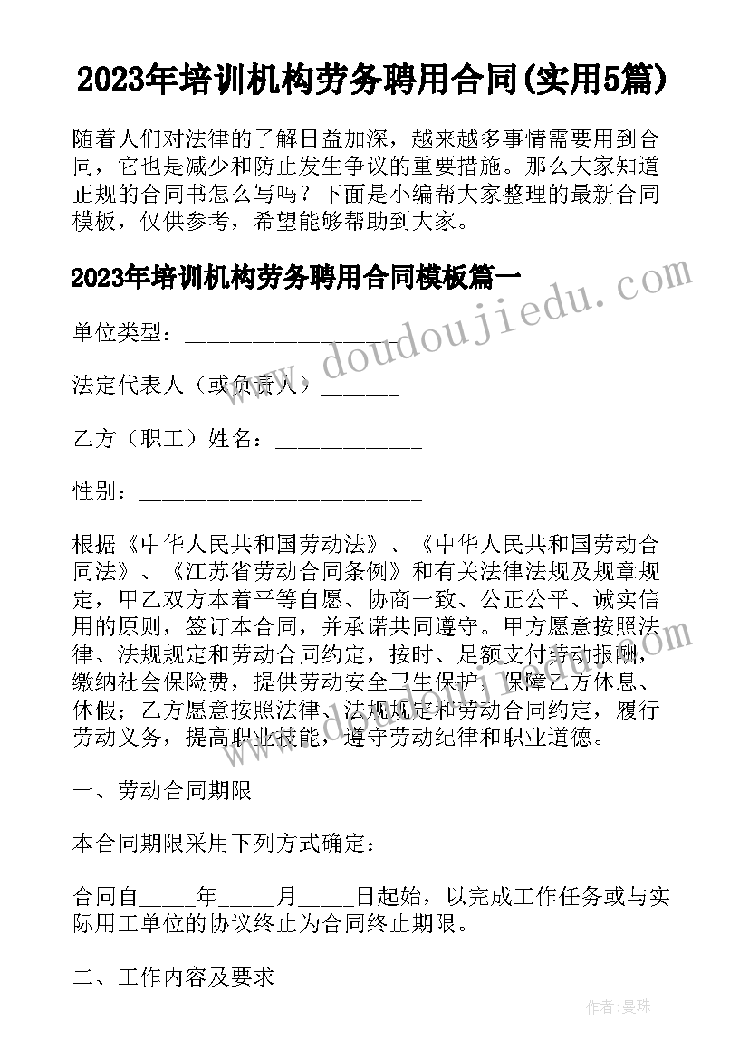 2023年培训机构劳务聘用合同(实用5篇)