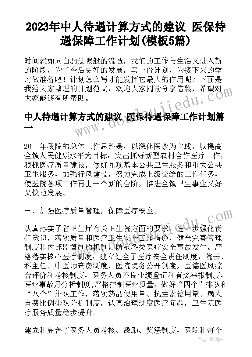 2023年中人待遇计算方式的建议 医保待遇保障工作计划(模板5篇)