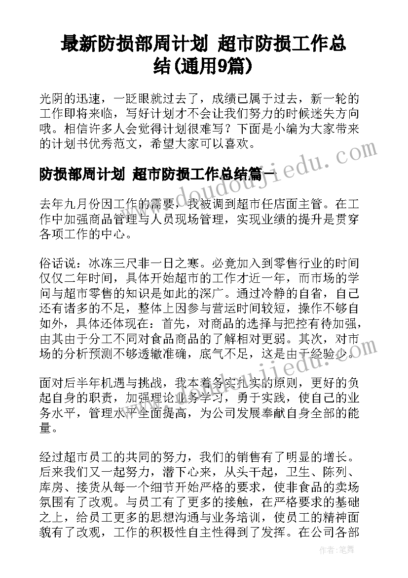 最新防损部周计划 超市防损工作总结(通用9篇)