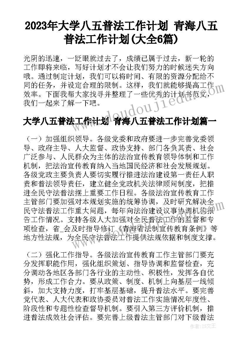 2023年大学八五普法工作计划 青海八五普法工作计划(大全6篇)