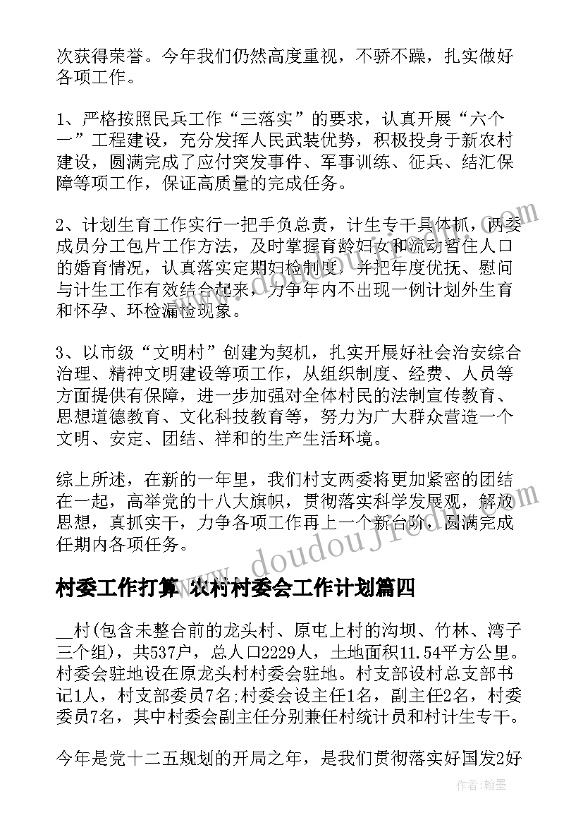 2023年村委工作打算 农村村委会工作计划(精选5篇)