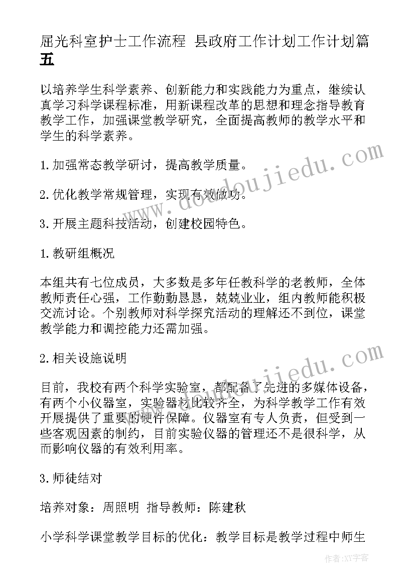 最新屈光科室护士工作流程 县政府工作计划工作计划(实用5篇)