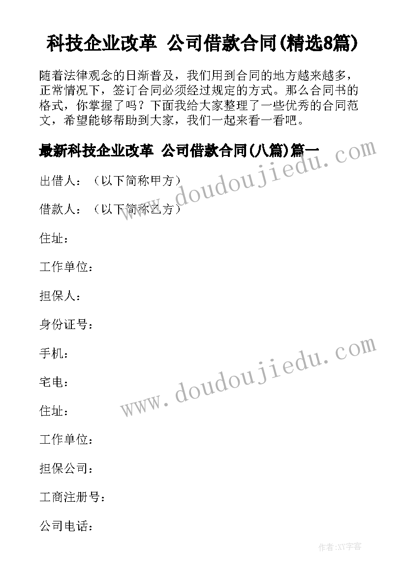 科技企业改革 公司借款合同(精选8篇)