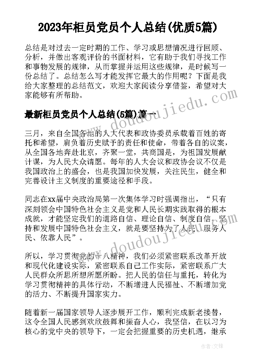 2023年柜员党员个人总结(优质5篇)