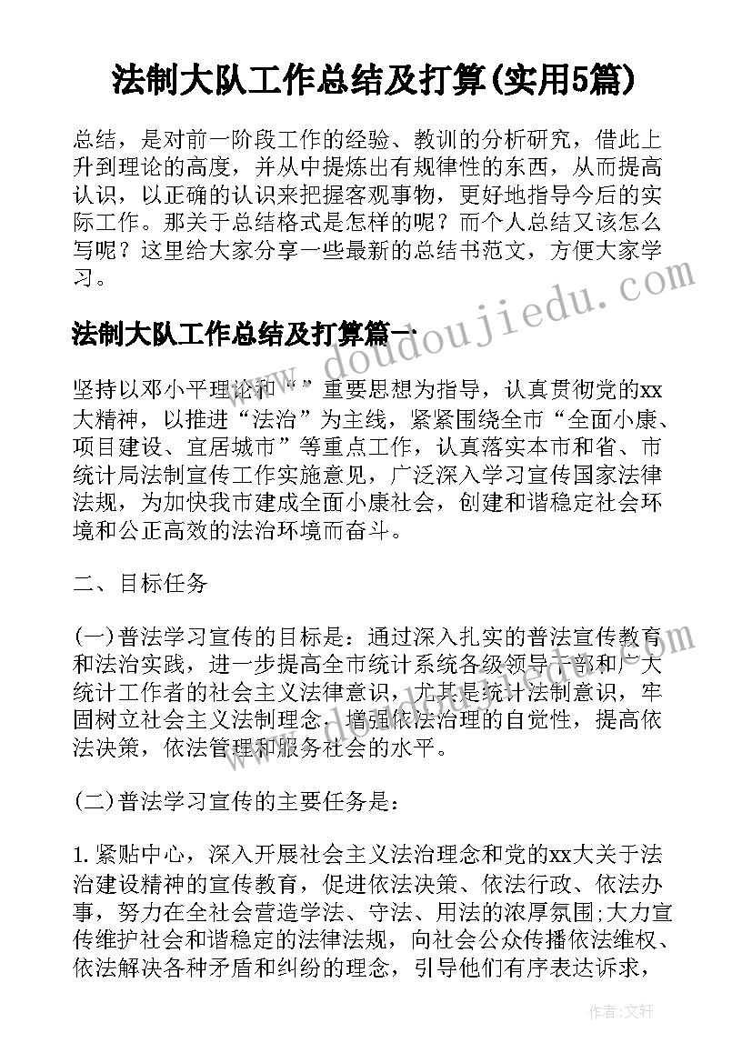 法制大队工作总结及打算(实用5篇)