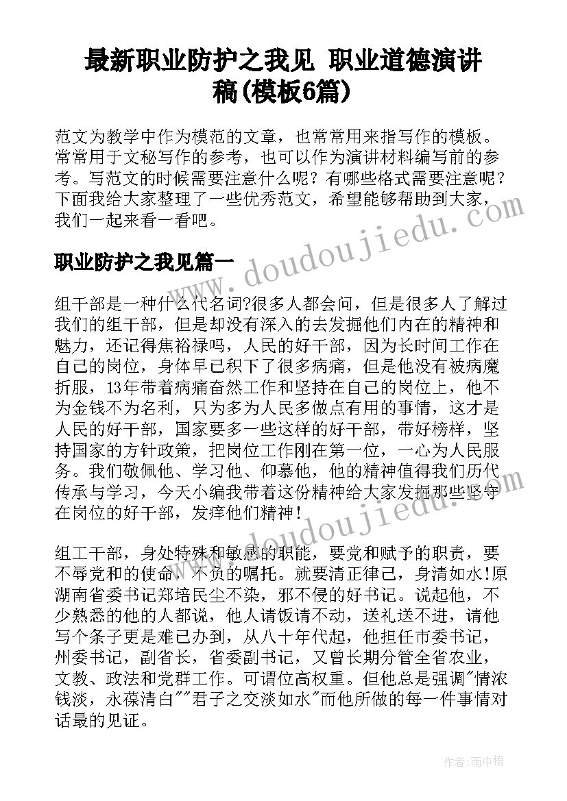 最新职业防护之我见 职业道德演讲稿(模板6篇)