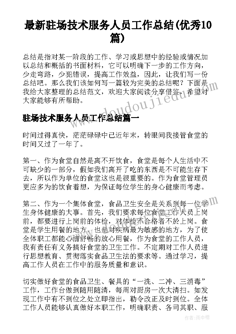 最新驻场技术服务人员工作总结(优秀10篇)