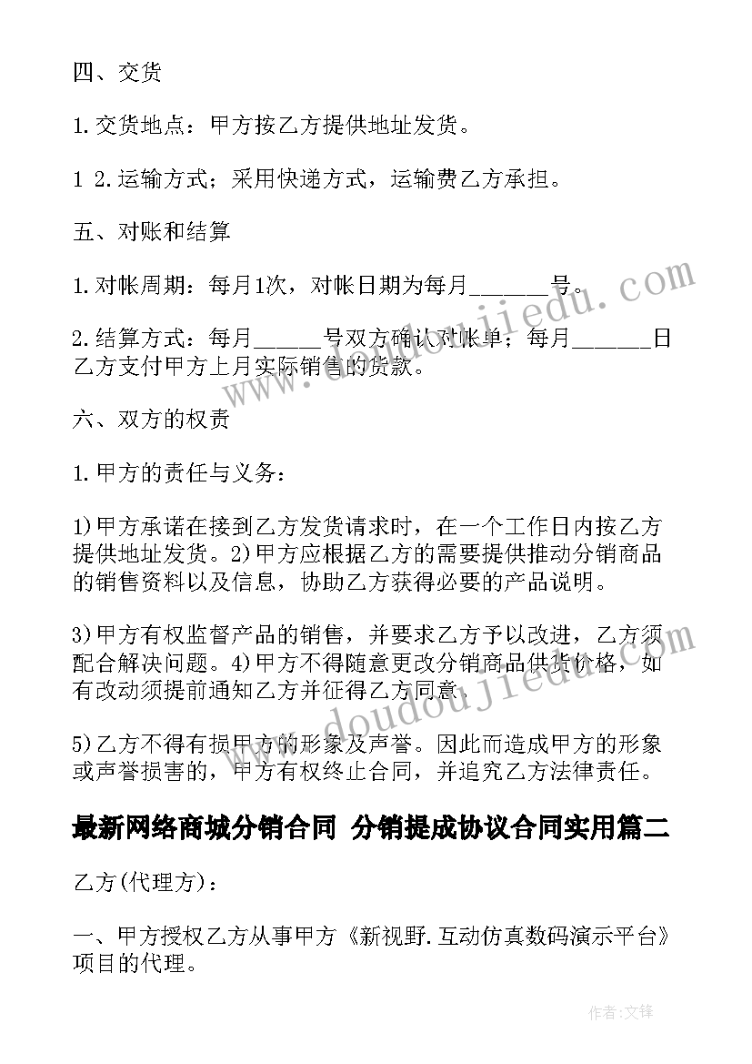 网络商城分销合同 分销提成协议合同(优秀7篇)