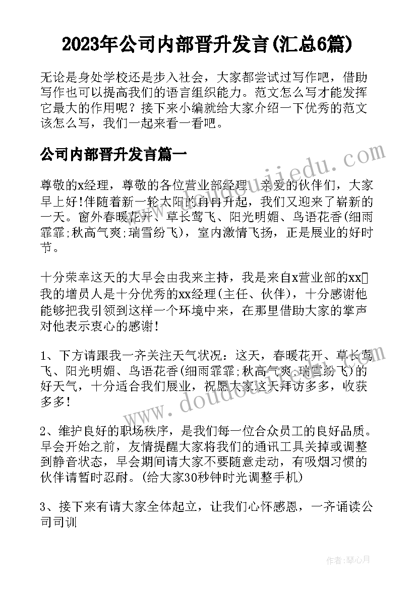 2023年公司内部晋升发言(汇总6篇)