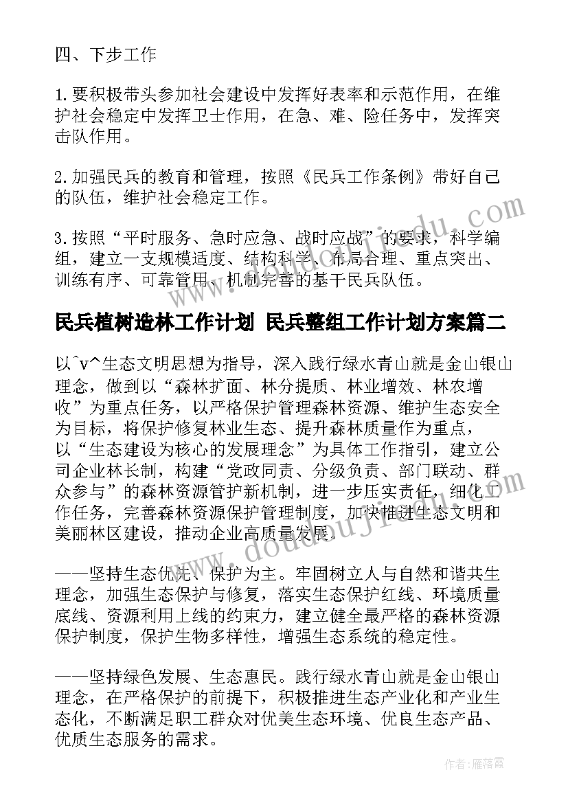 2023年民兵植树造林工作计划 民兵整组工作计划方案(模板6篇)