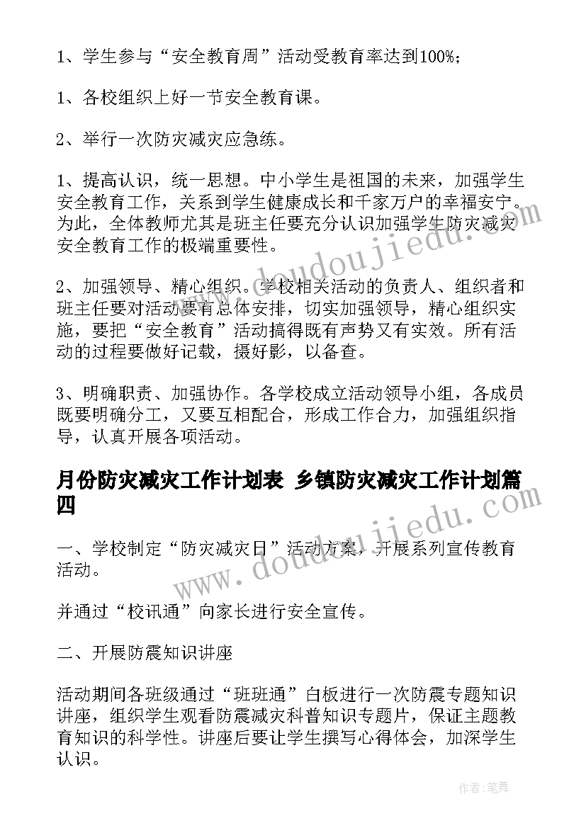 月份防灾减灾工作计划表 乡镇防灾减灾工作计划(模板9篇)