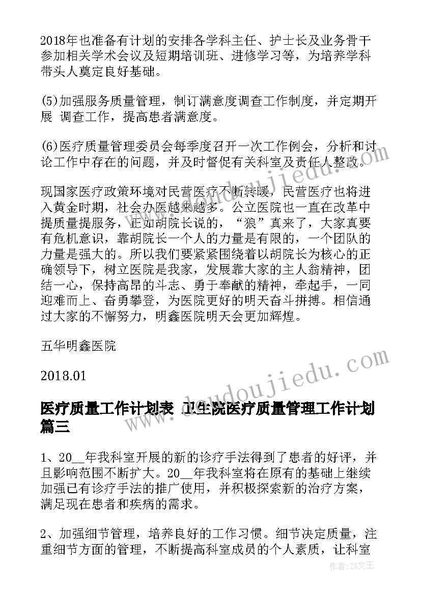 2023年医疗质量工作计划表 卫生院医疗质量管理工作计划(优秀5篇)