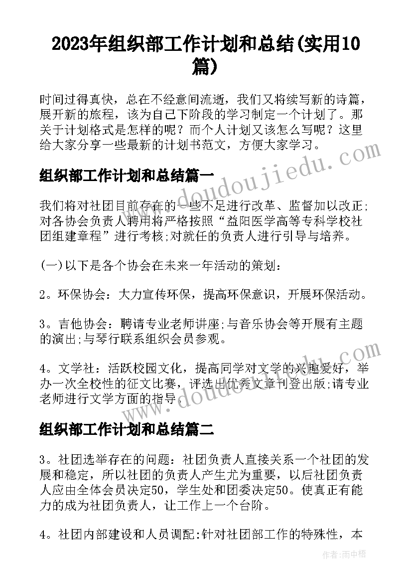 2023年组织部工作计划和总结(实用10篇)