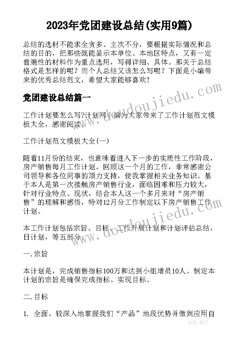 2023年党团建设总结(实用9篇)