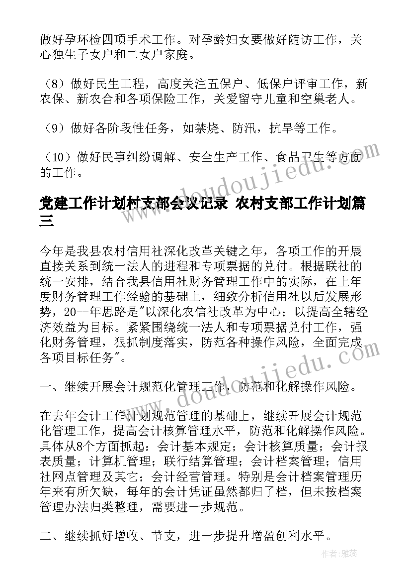 党建工作计划村支部会议记录 农村支部工作计划(优秀9篇)