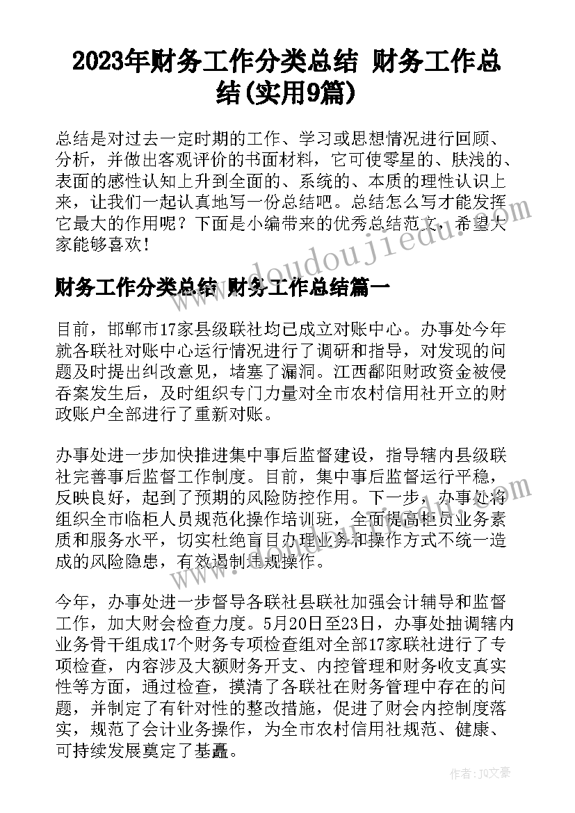 2023年财务工作分类总结 财务工作总结(实用9篇)