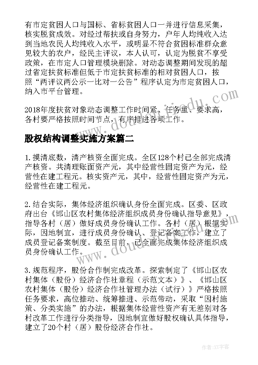 2023年股权结构调整实施方案(优秀5篇)