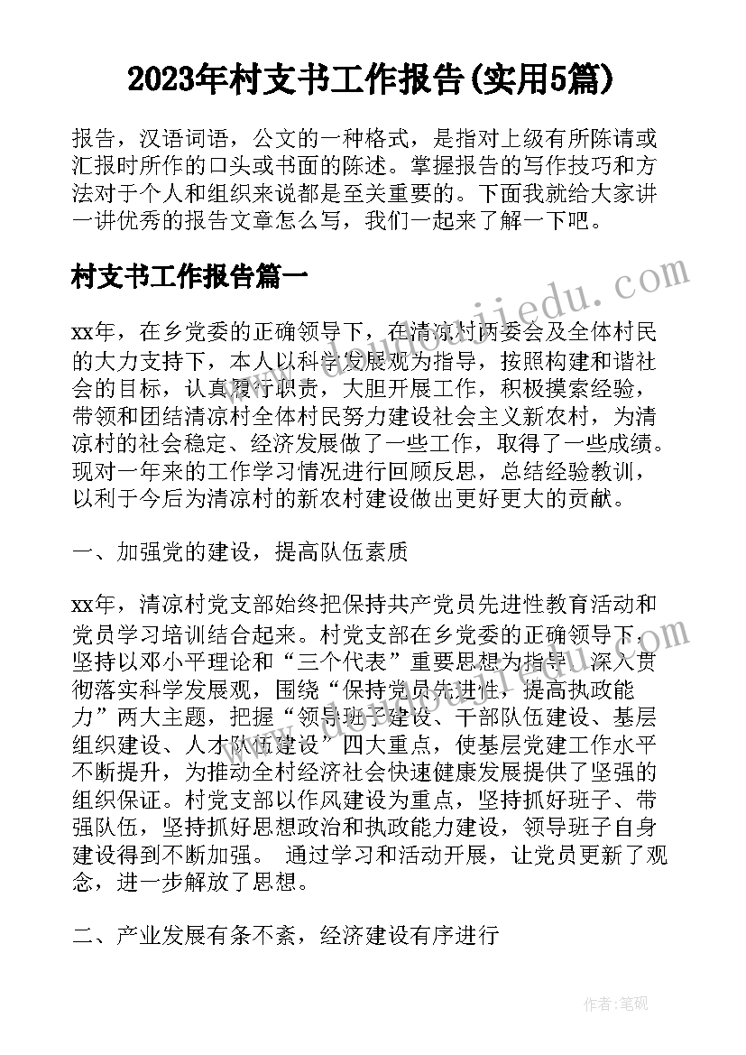 2023年村支书工作报告(实用5篇)