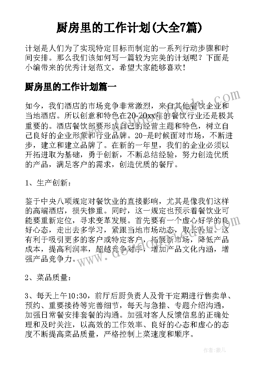 厨房里的工作计划(大全7篇)