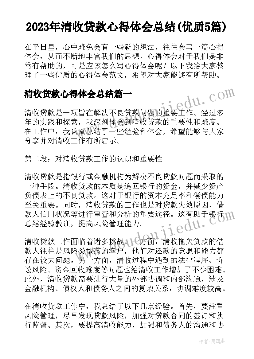 2023年清收贷款心得体会总结(优质5篇)