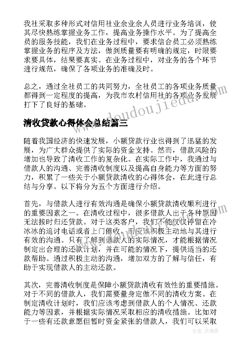 2023年清收贷款心得体会总结(优质5篇)