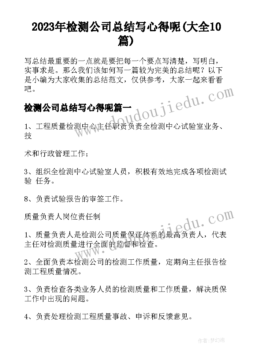 2023年检测公司总结写心得呢(大全10篇)