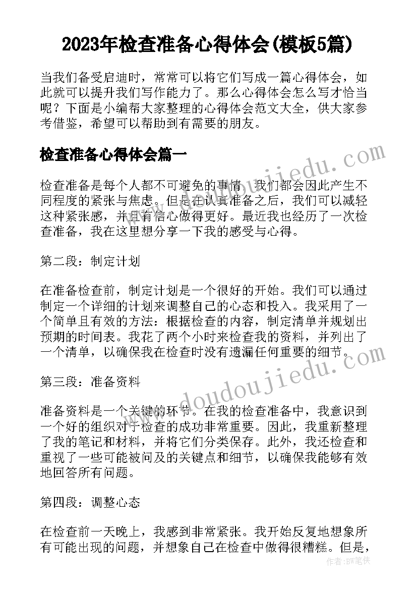 2023年检查准备心得体会(模板5篇)