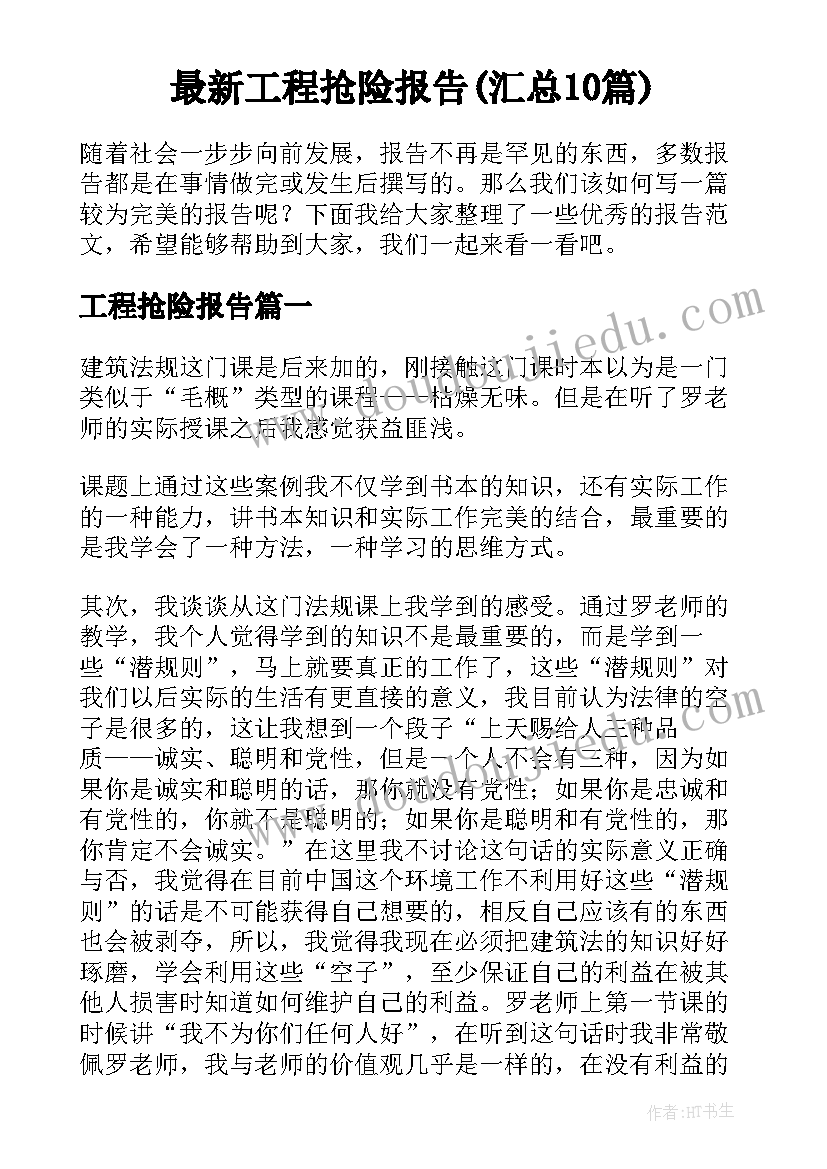 最新工程抢险报告(汇总10篇)