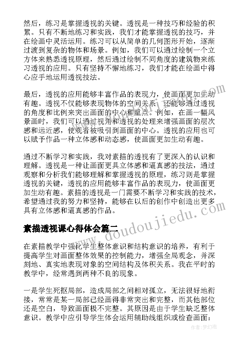 2023年素描透视课心得体会(实用5篇)