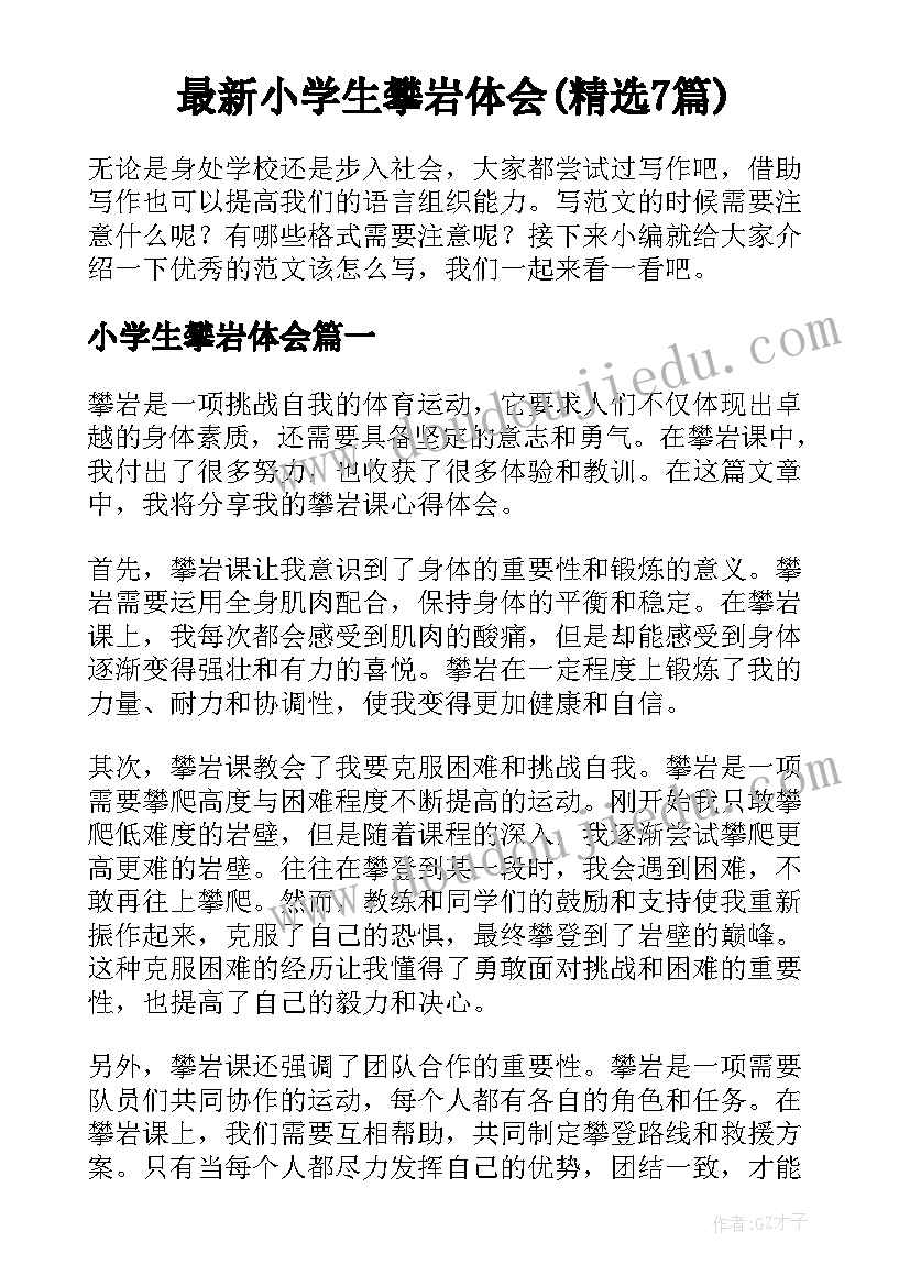 最新小学生攀岩体会(精选7篇)