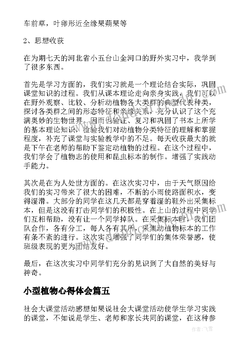 小型植物心得体会(实用7篇)