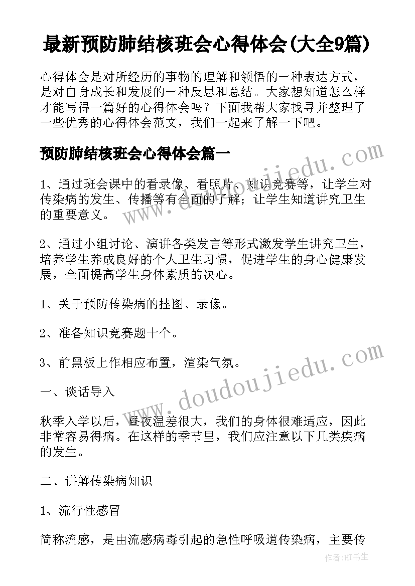 最新预防肺结核班会心得体会(大全9篇)