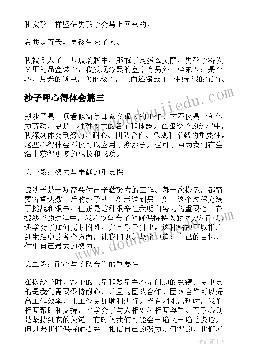 2023年沙子呷心得体会(优质7篇)