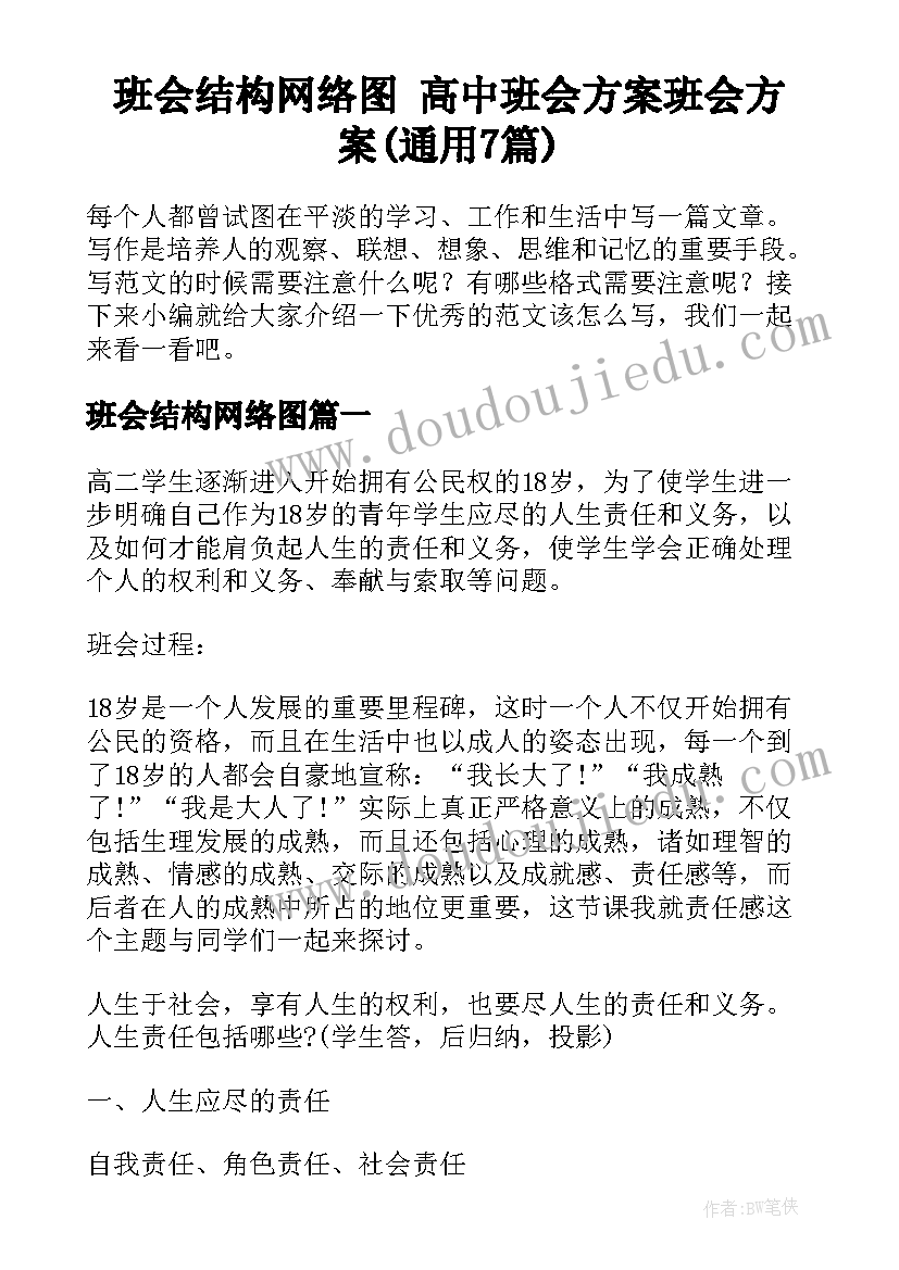 班会结构网络图 高中班会方案班会方案(通用7篇)