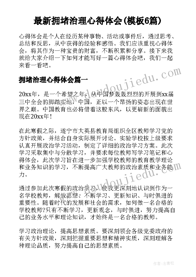 最新拥堵治理心得体会(模板6篇)