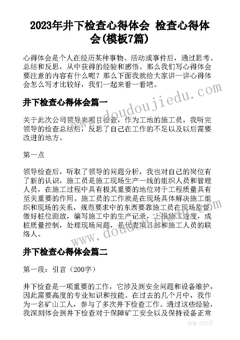 2023年井下检查心得体会 检查心得体会(模板7篇)