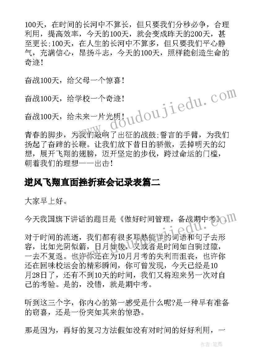 2023年逆风飞翔直面挫折班会记录表 逆风飞翔演讲稿(优质5篇)